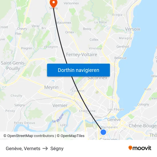 Genève, Vernets to Ségny map