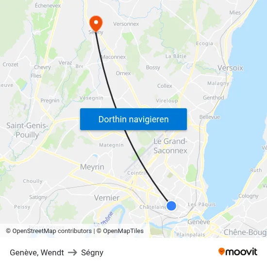 Genève, Wendt to Ségny map