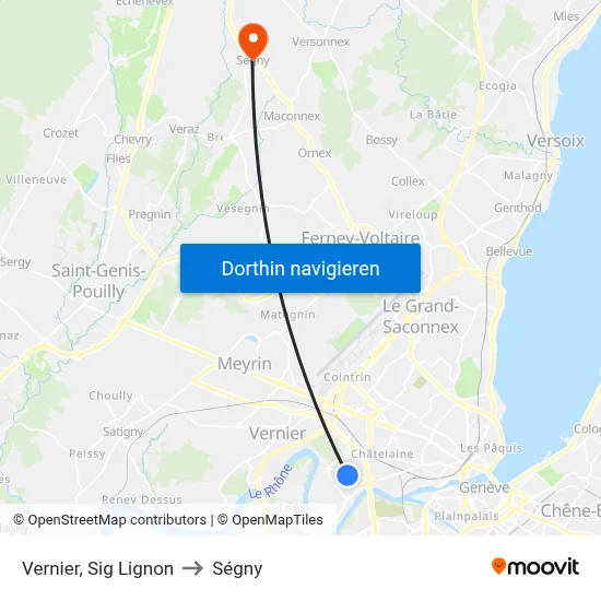 Vernier, Sig Lignon to Ségny map