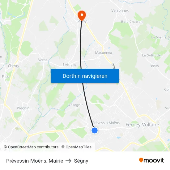 Prévessin-Moëns, Mairie to Ségny map