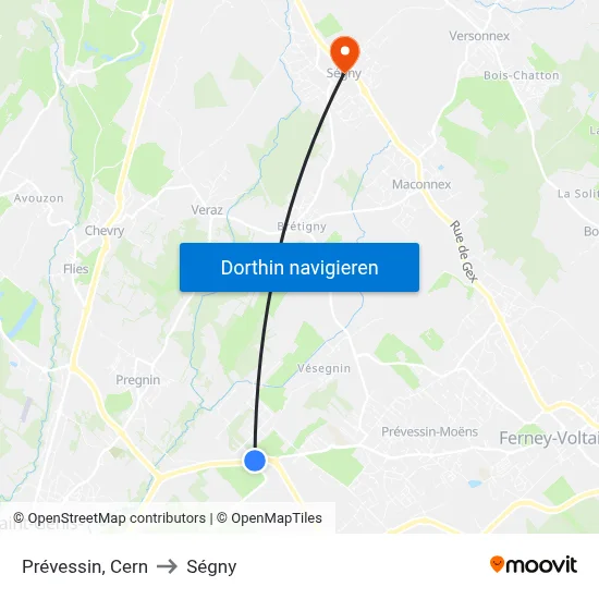 Prévessin, Cern to Ségny map