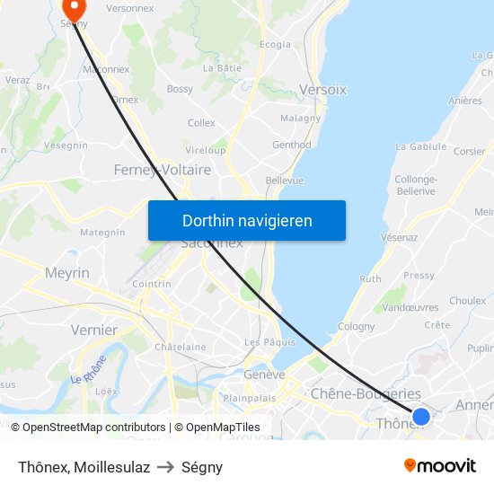 Thônex, Moillesulaz to Ségny map