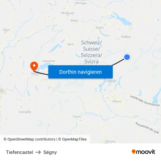 Tiefencastel to Ségny map