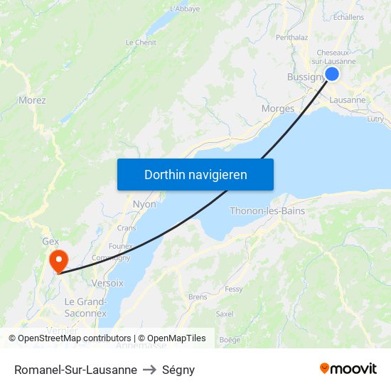 Romanel-Sur-Lausanne to Ségny map