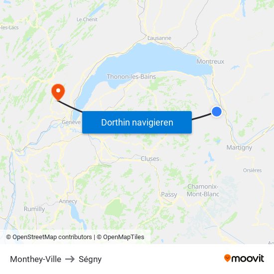 Monthey-Ville to Ségny map