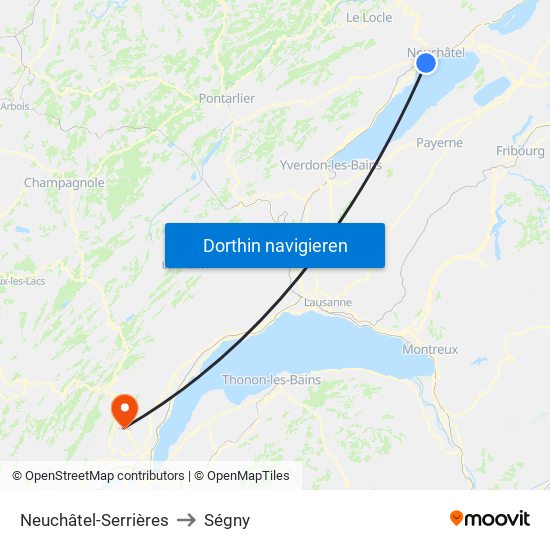 Neuchâtel-Serrières to Ségny map