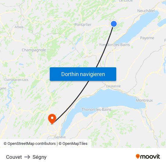 Couvet to Ségny map