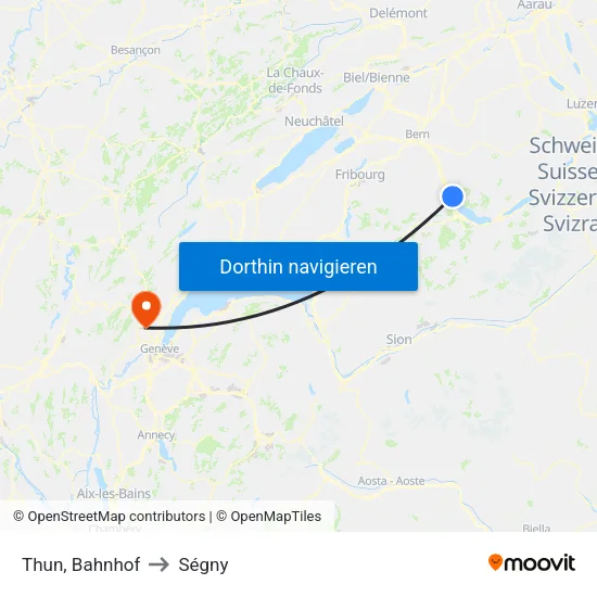 Thun, Bahnhof to Ségny map