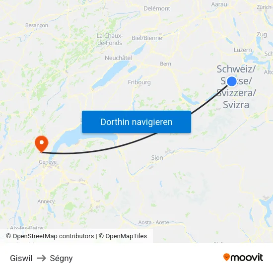 Giswil to Ségny map