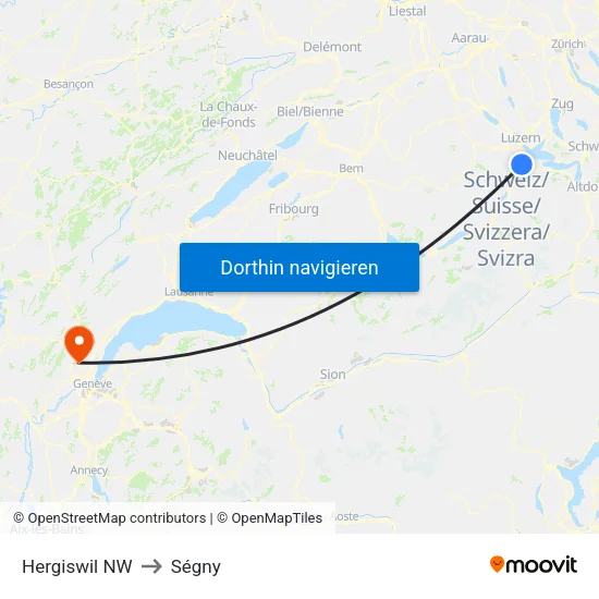 Hergiswil NW to Ségny map