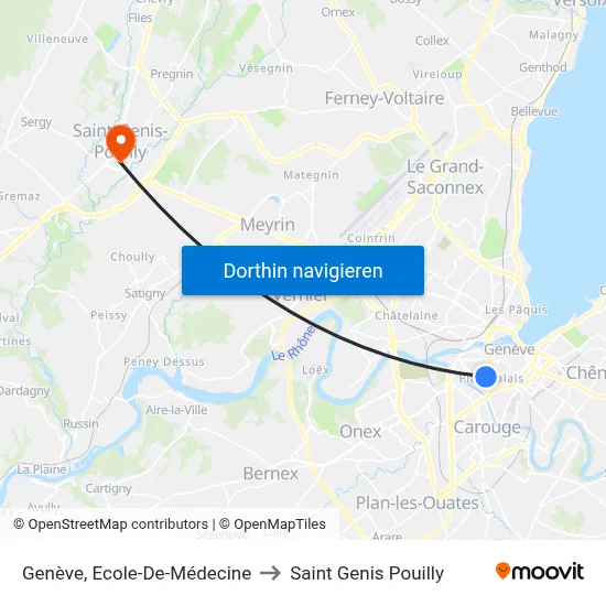 Genève, Ecole-De-Médecine to Saint Genis Pouilly map