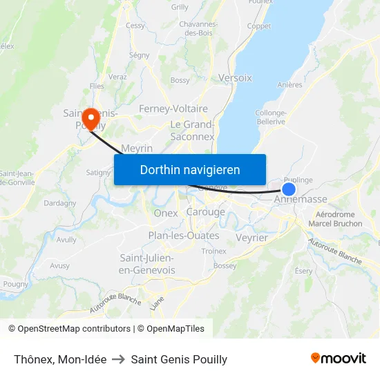 Thônex, Mon-Idée to Saint Genis Pouilly map