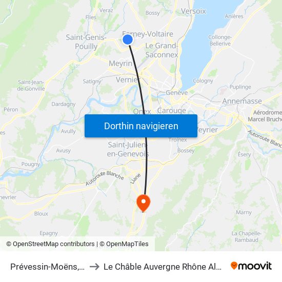 Prévessin-Moëns, Mairie to Le Châble Auvergne Rhône Alpes France map