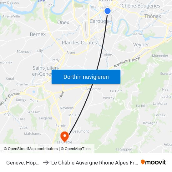 Genève, Hôpital to Le Châble Auvergne Rhône Alpes France map