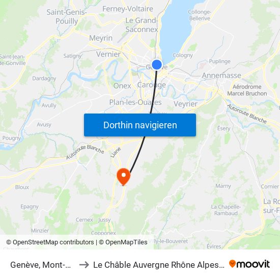 Genève, Mont-Blanc to Le Châble Auvergne Rhône Alpes France map