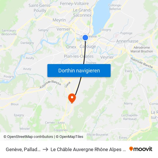 Genève, Palladium to Le Châble Auvergne Rhône Alpes France map