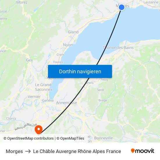 Morges to Le Châble Auvergne Rhône Alpes France map