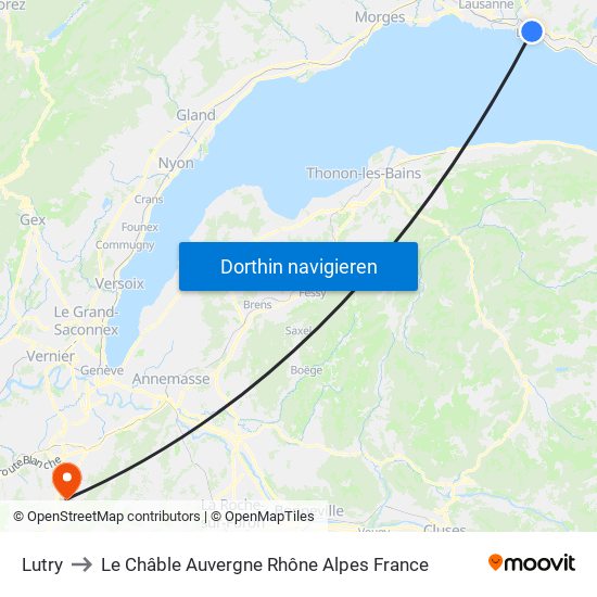 Lutry to Le Châble Auvergne Rhône Alpes France map