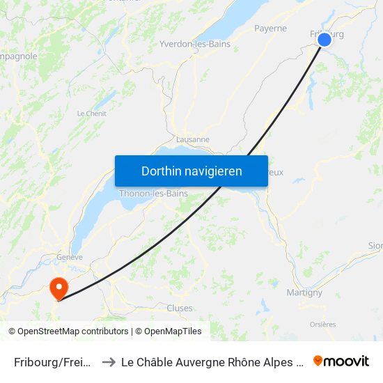 Fribourg/Freiburg to Le Châble Auvergne Rhône Alpes France map