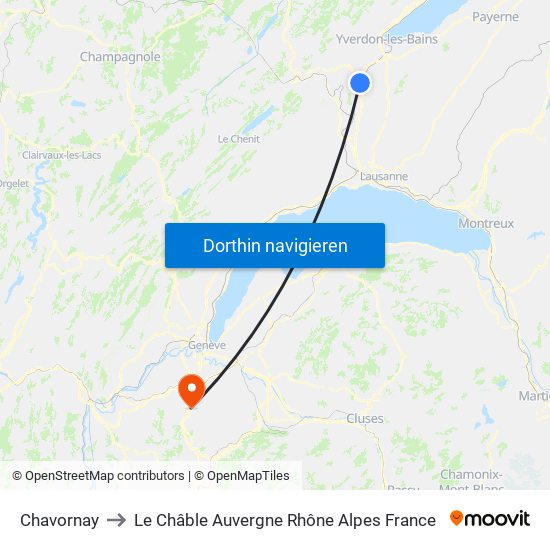 Chavornay to Le Châble Auvergne Rhône Alpes France map