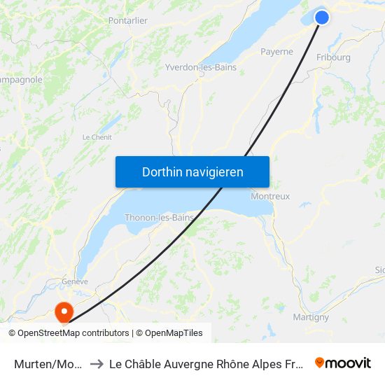 Murten/Morat to Le Châble Auvergne Rhône Alpes France map