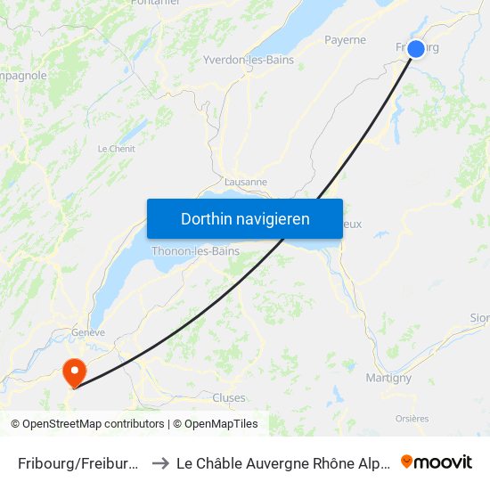 Fribourg/Freiburg Poya to Le Châble Auvergne Rhône Alpes France map