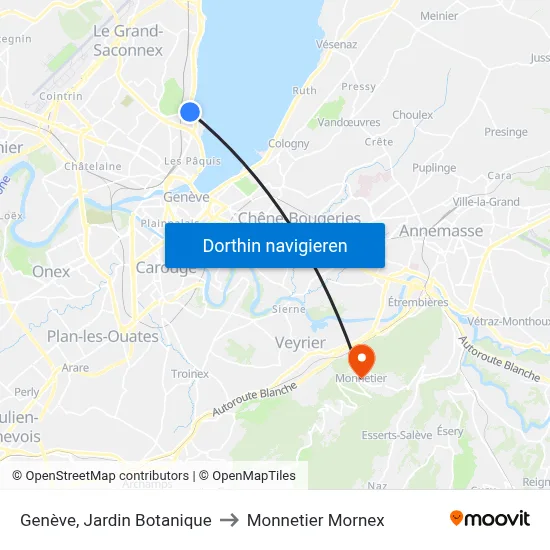 Genève, Jardin Botanique to Monnetier Mornex map