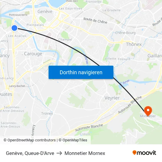 Genève, Queue-D'Arve to Monnetier Mornex map