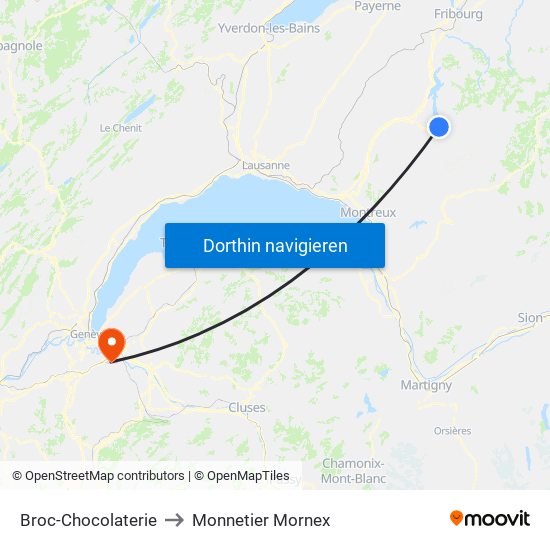 Broc-Chocolaterie to Monnetier Mornex map