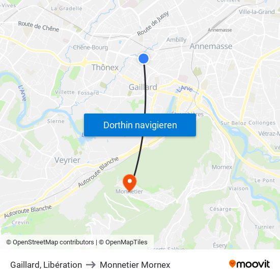 Gaillard, Libération to Monnetier Mornex map