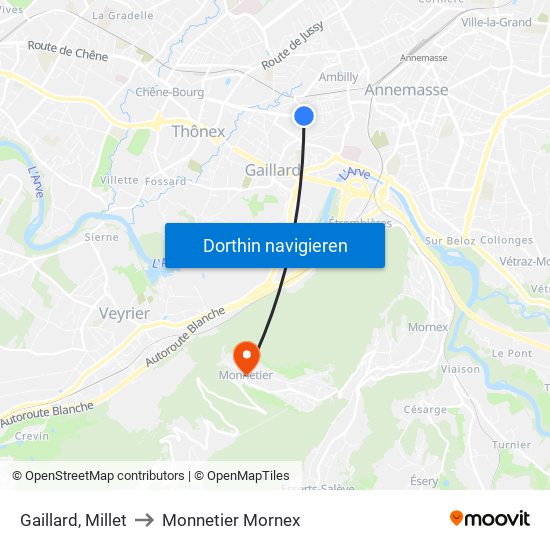 Gaillard, Millet to Monnetier Mornex map