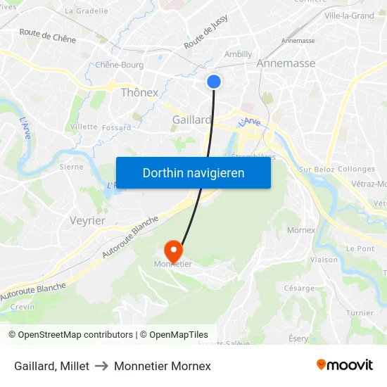 Gaillard, Millet to Monnetier Mornex map