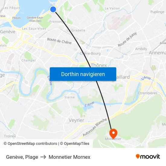 Genève, Plage to Monnetier Mornex map