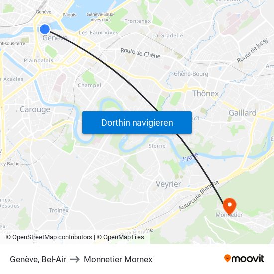 Genève, Bel-Air to Monnetier Mornex map