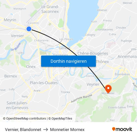 Vernier, Blandonnet to Monnetier Mornex map