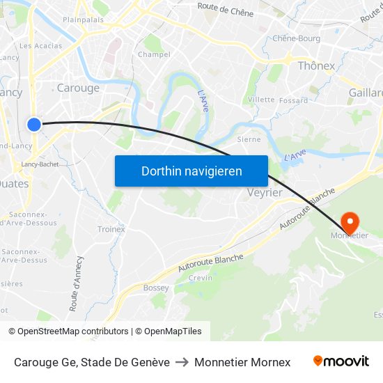 Carouge Ge, Stade De Genève to Monnetier Mornex map