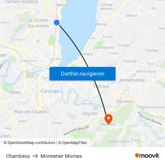 Chambésy to Monnetier Mornex map