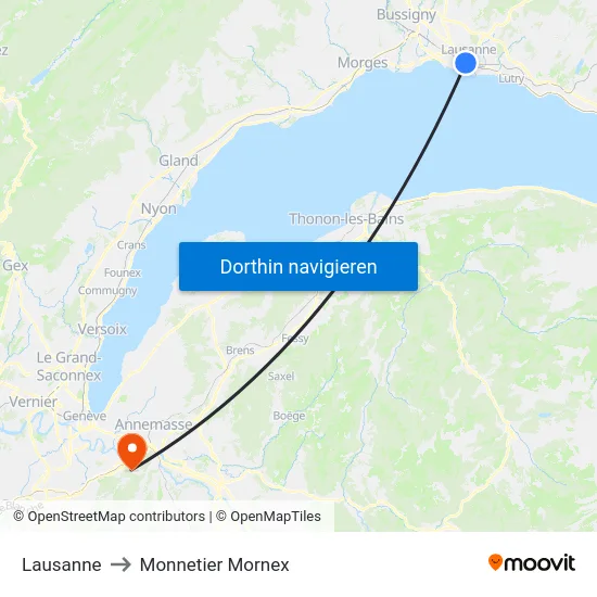 Lausanne to Monnetier Mornex map