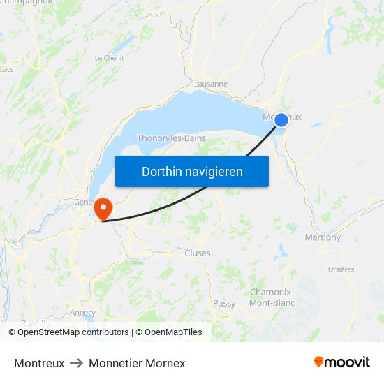 Montreux to Monnetier Mornex map