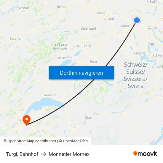 Turgi, Bahnhof to Monnetier Mornex map