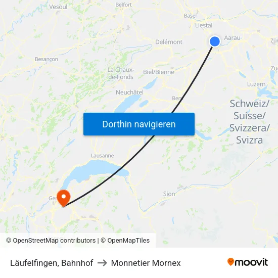 Läufelfingen, Bahnhof to Monnetier Mornex map
