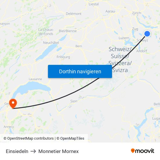 Einsiedeln to Monnetier Mornex map