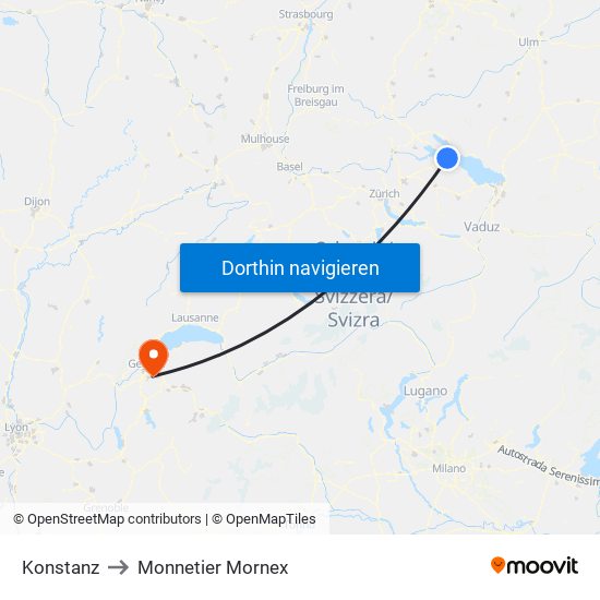 Konstanz to Monnetier Mornex map