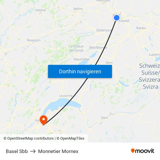 Basel Sbb to Monnetier Mornex map