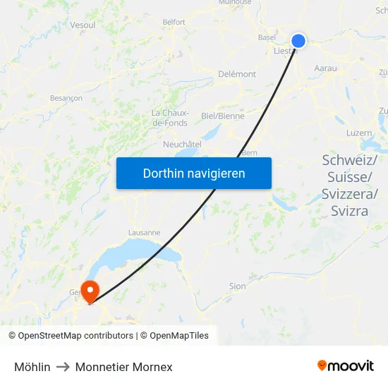 Möhlin to Monnetier Mornex map