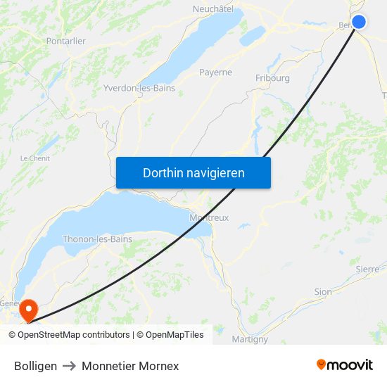 Bolligen to Monnetier Mornex map