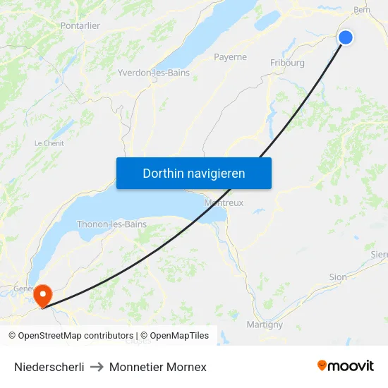 Niederscherli to Monnetier Mornex map