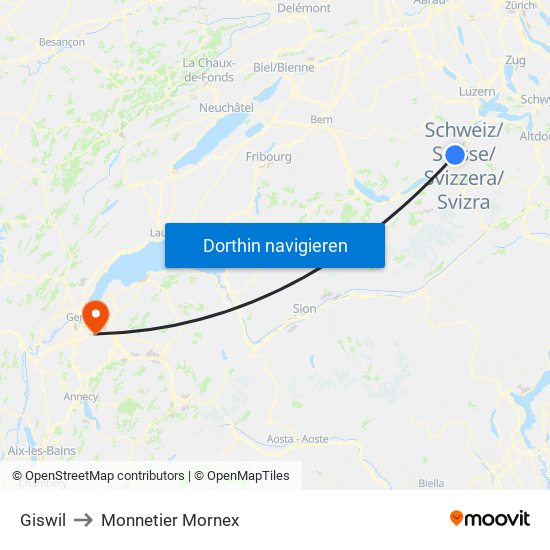 Giswil to Monnetier Mornex map