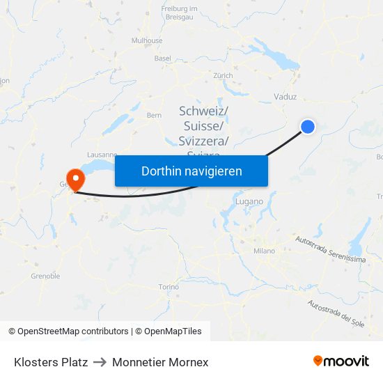 Klosters Platz to Monnetier Mornex map