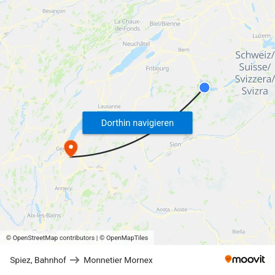 Spiez, Bahnhof to Monnetier Mornex map